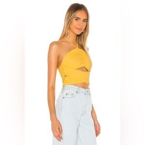 Superdown Harlie Halter Top Cutout Yellow Tie Neck Size Medium NWT